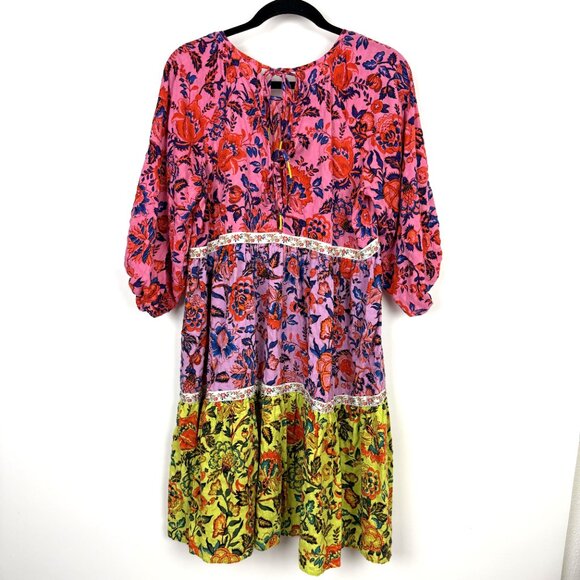 by Anthropologie Mabel Tiered A-line Mini Dress Mixed Floral Prints Small - Picture 6 of 12